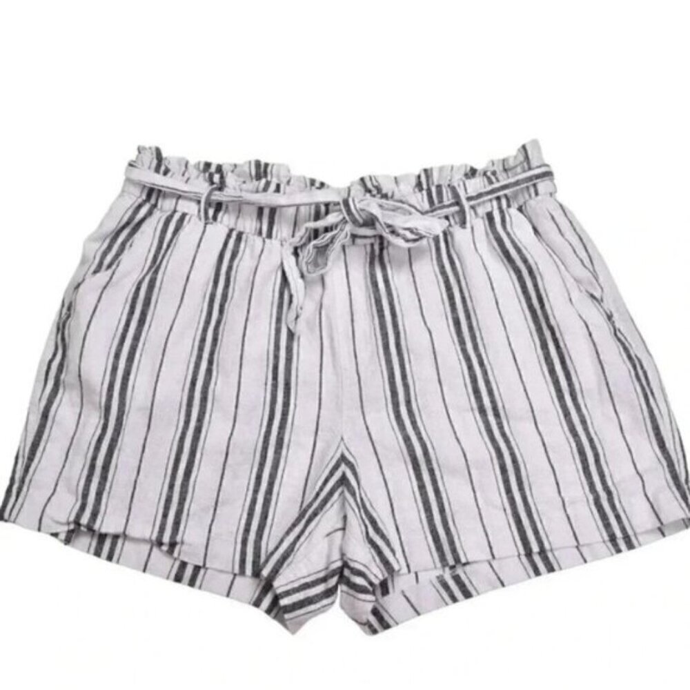 Old Navy Linen Blend Striped High Rise Tie Waist Shorts White Grey Size 16